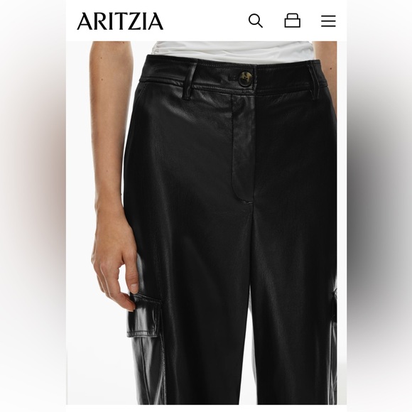 NWOT Aritzia - Wilfred Black premium faux leather New Bridger Cargo Pants - Picture 7 of 12